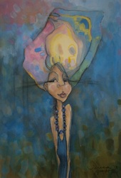Beaded Lady colourful colorful quirky fun funny acrylic art painting cartoon chooks woman with necklace by Teresa Mundt Teresa’s Easel