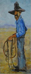 Stockman and Bridle colorful quirky fun funny acrylic art painting cartoon of jackaroo in akubra by Teresa Mundt Teresa’s Easel