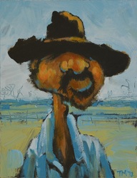 Aboriginal Stockman colorful quirky fun funny acrylic art painting cartoon of jackaroo in akubra by Teresa Mundt Teresa’s Easel