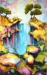 Rocky Landscape colourful colorful quirky fun funny acrylic art painting cartoon abstract landscape by Teresa Mundt Teresa’s Easel