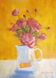 Sunny Still Life colourful colorful quirky fun funky acrylic art painting roses still life by Teresa Mundt Teresa’s Easel