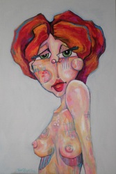 Sultry Sally colorful quirky fun funny acrylic art painting cartoon abstract female form by Teresa Mundt Teresa’s Easel